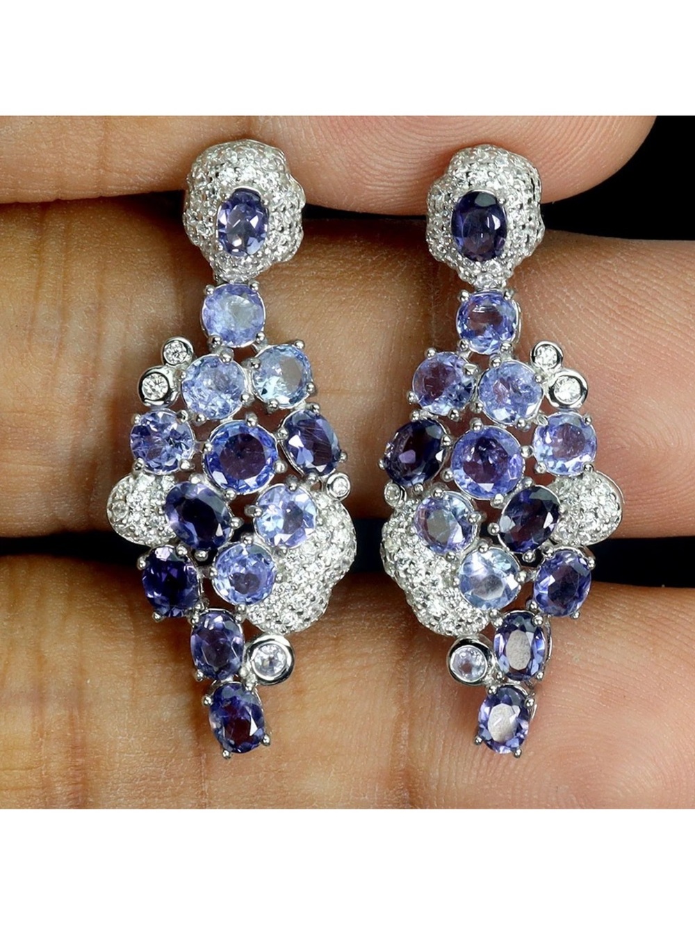 Vikings Compass Tanzanite Drop Earrings 14K White Gold Overlay 925 Sterling